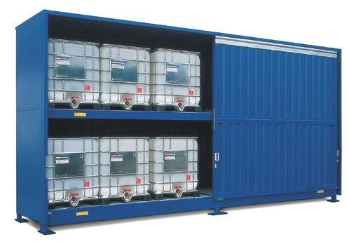 Stalen milieu-opslagcontainers Stalen milieu-container, model MC2-62-02 Met 2 opslagniveaus geschikt voor staande en liggende vaten, alsook kleinverpakkingen.