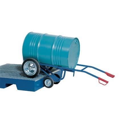 Handling en transportsystemen: vatenkarren en vatenrollers Vatenkar Voor 200-liter-vaten van staal of kunststof. Verzinkt of gelakt, kleur blauw (RAL 5010).