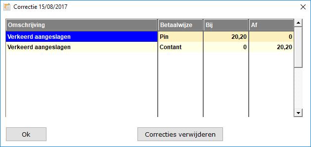 Opvragen / verwijderen correcties Bij de dag afsluiting is het mogelijk om correcties de doen op Pin, Cadeaubon of Creditcard. Soms is het wenselijk om na invoer van de correcties deze in te zien.