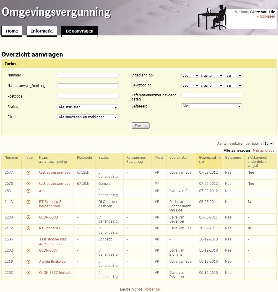 In de overzichten van aanvragen ( alle aanvragen en mijn aanvragen ) binnen de behandelmodule wordt vanaf release 2.7 de kolom Postcode toegevoegd. Hierin wordt het attribuut Postcode geplaatst.