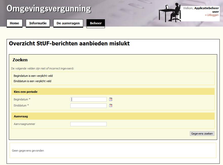 4.18 Overzicht StUF-berichten aanbieden mislukt Via de link Overzicht StUF-berichten aanbieden mislukt in het blokje van de berichten kunnen landelijk applicatiebeheerders het overzichtsscherm voor