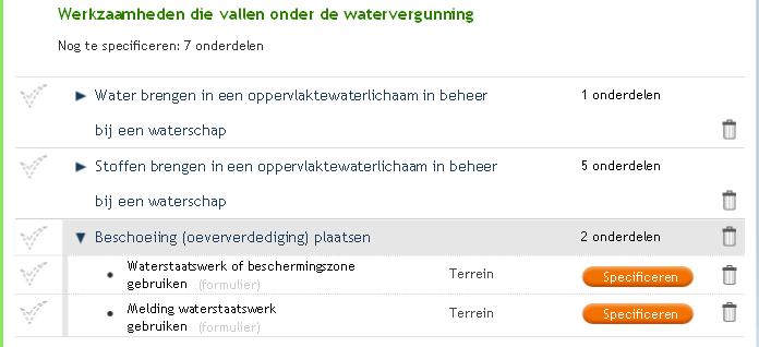 Scherm overzicht werkzaamheden (Onderdelen toevoegen) Sommige onderdelen zijn verdeeld in 1 of meerdere