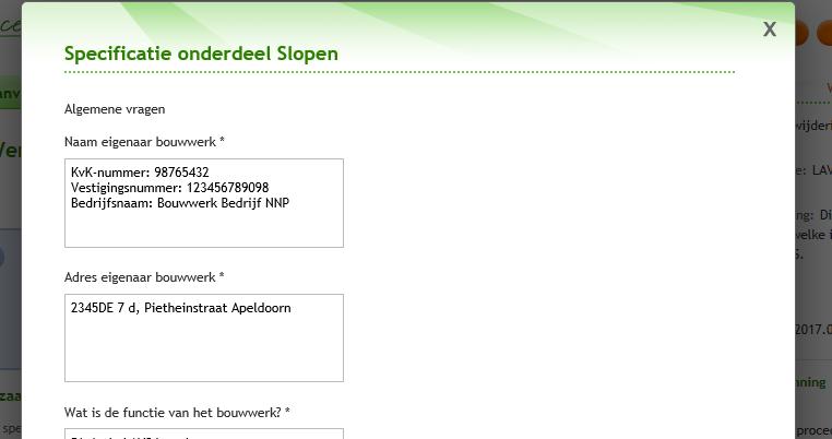 veld Postcode, Huisnummer, Huisletter, Huislettertoevoeging, Straatnaam en Woonplaatsnaam onder "EIGENAAR BOUWWERK"" (werkzaamheden - eigenaar bouwwerk - natuurlijk persoon - ADRES).