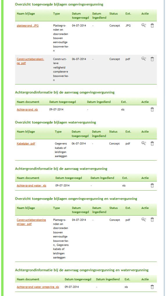 Scherm bijlagen overzicht (gecombineerd met zowel formele bijlagen