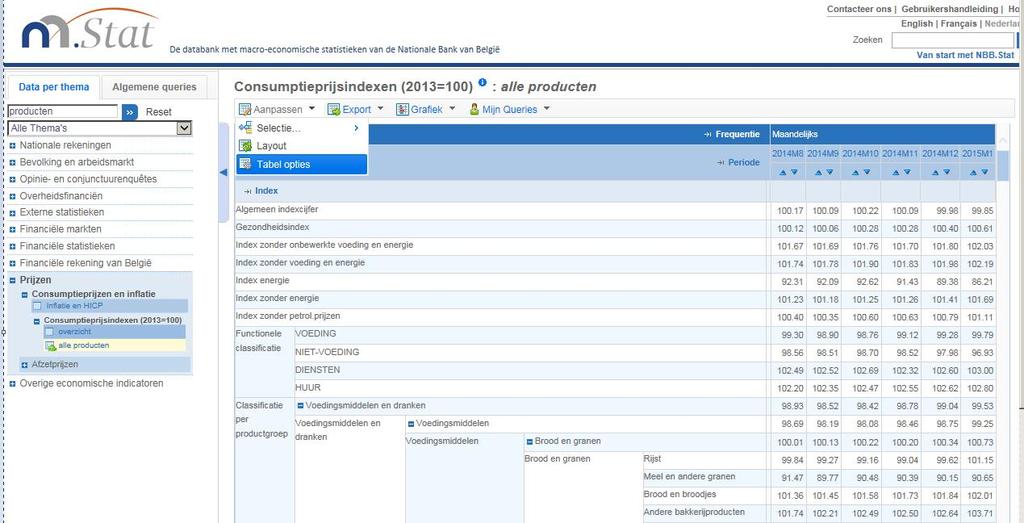 3. PERSONALISEER UW TABEL Wanneer u een dataset selecteert, zal een vooraf bepaalde tabel (de standaard datasetview) worden geopend.