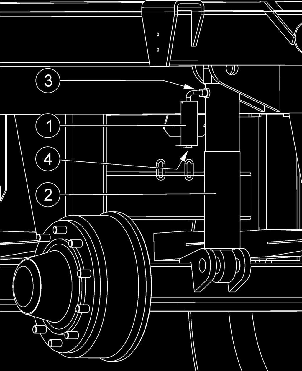 Machine onderhouden en verzorgen 5. Koppel de hydrauliekslang van het niveauventiel met een enkelwerkend ventiel van de trekker. 6. Laat alle vier hydraulische cilinders (Fig.