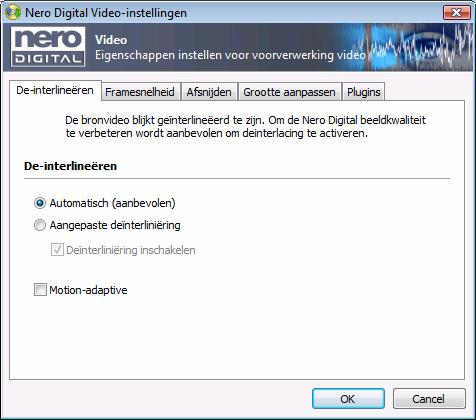 Dvd's en video's opnemen met Nero Digital Klik op de knop Instellingen om naar het venster Nero Digital Video-instellingen. In dit venster kunt u bepalen hoe de video moet worden verwerkt. Fig.