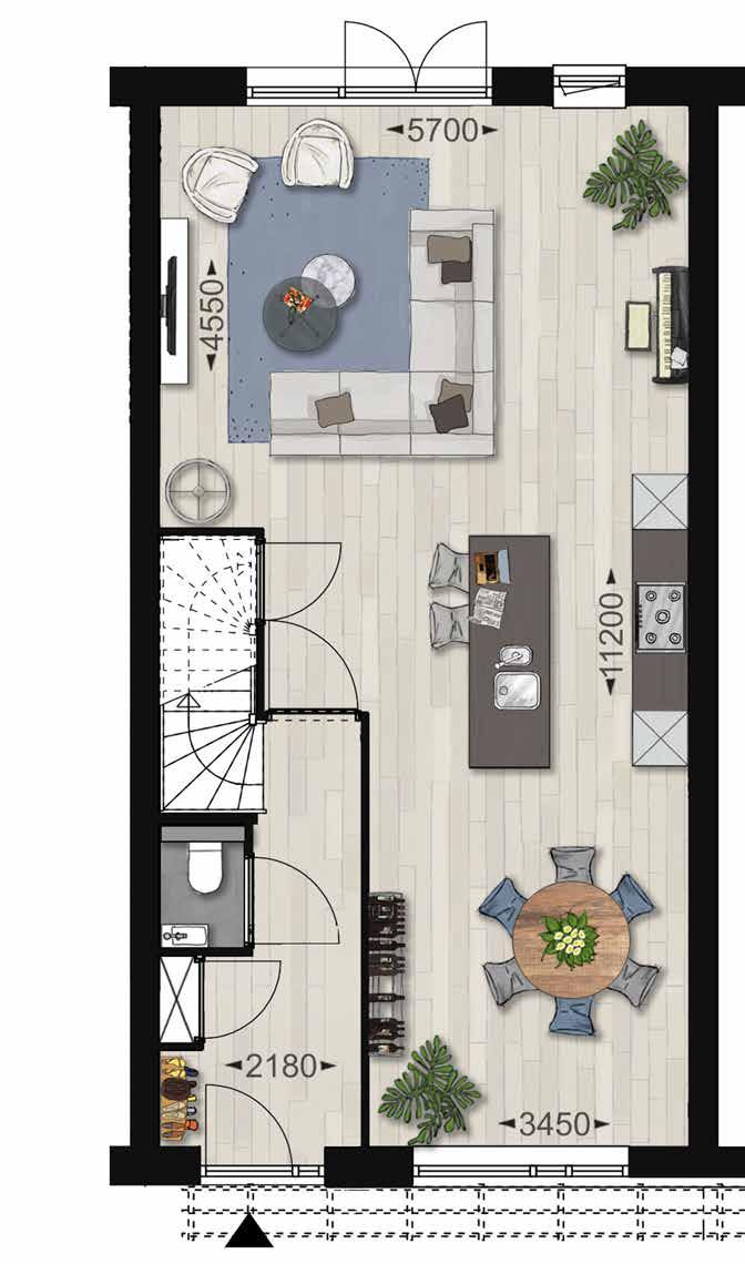 BOUWNR. 159 DRIEKAPPER BEGANE GROND SCHAAL 1:50 18 19 MIDDENWONING Royale woning met achterom en tuin op het zuiden.