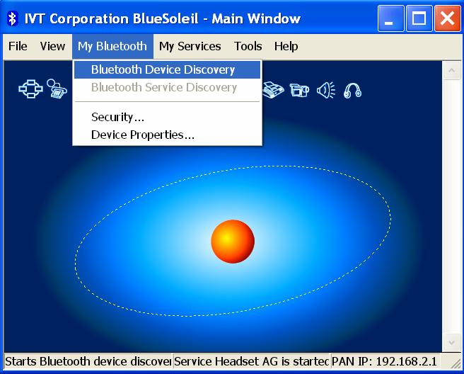 3. Klik op het Sun (zon) icoon van het Solar systeem om je beschikbare Bluetooth apparaten te