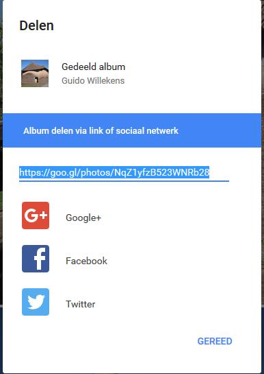 . Je ziet voor delen naast de sociale websites ook de link.