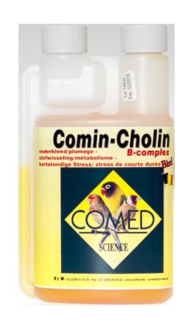 COMIN-CHOLIN B-COMPLEX STRESS - ONTGIFTING - VEDERKLEED Comin-Cholin B-complex is een oplossing van methionine en choline, essentiële aminozuren, elektrolyten, B-vitaminen en sorbitol.