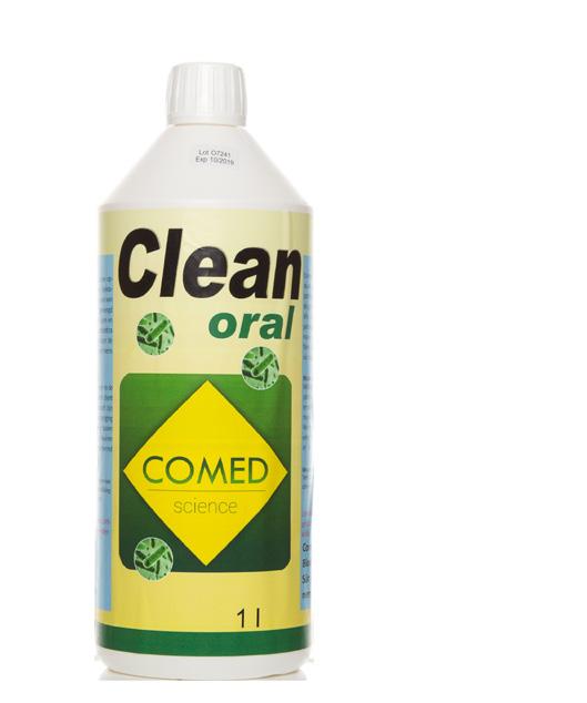 CLEAN ORAL PROPERE DRINKBAKKEN Clean Oral op basis van probiotica kan met het drinkwater kan gemengd worden om de drinkbakken te vrijwaren van algen en ziektekiemen.
