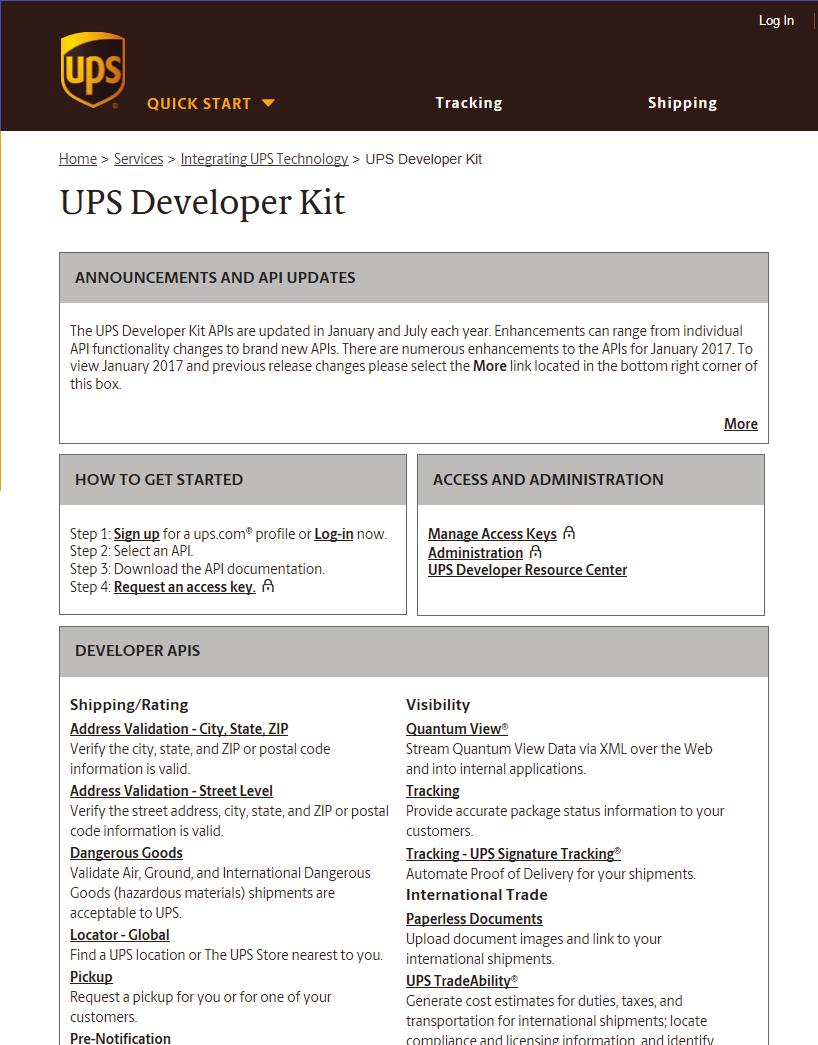 Toegang en beheer Toegangscodes bekijken/bijwerken Ga naar de pagina UPS Developer Kit en klik
