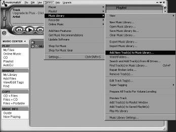 USB PC Link MusicMatch-software gebruiken Een Music library (muziekbibliotheek) aanleggen Playlist. Uw bestanden worden afgespeeld.