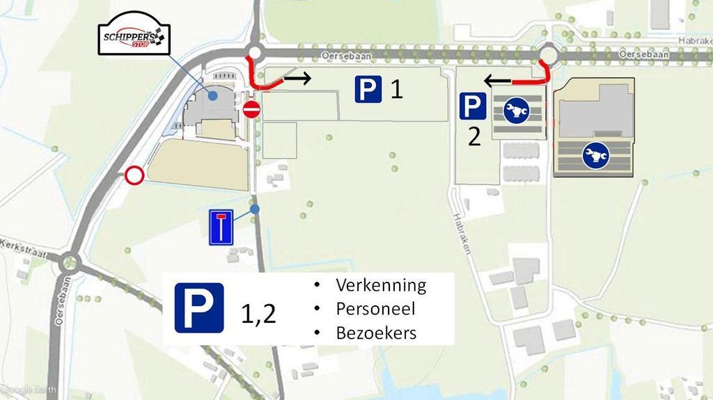 Parkeren van verkenningswagen Het gehele gebied (grasland) tussen SchippersStop en het het centrale Serviceterrein is beschikbaar voor parkeren.