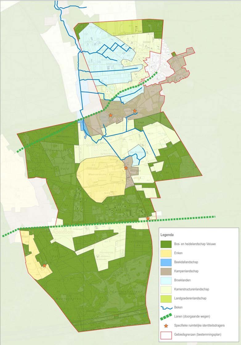 2.3 Landschappelijke kwaliteiten en identiteiten De Agrarische enclave bestaat uit een aantal open ruimten en is omgeven door bos en heide. Het gebied maakt deel uit van het Centraal Veluws Massief.