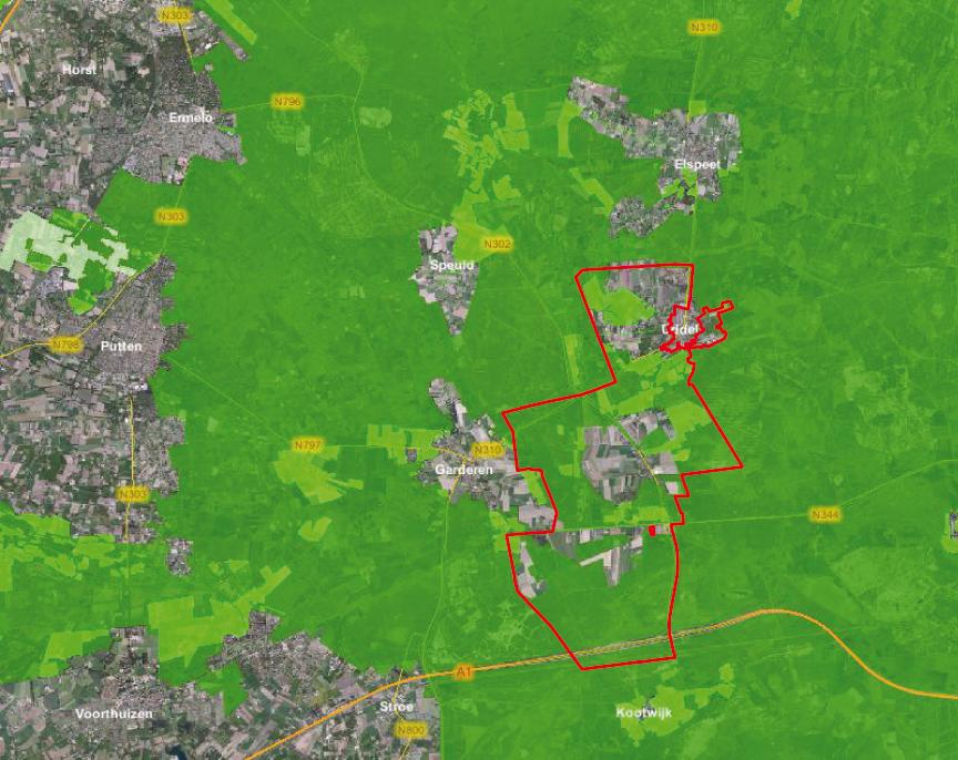 Figuur 3.3 - Ecologische Hoofdstructuur Enkele kleine gebieden zijn aangewezen als 'natte landnatuur' in de Toplijst-gebieden (verdrogingsgevoelige gebieden).