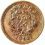 13c2 brons Ì 14. 5 cent Louis XVIII initialen J.L G.