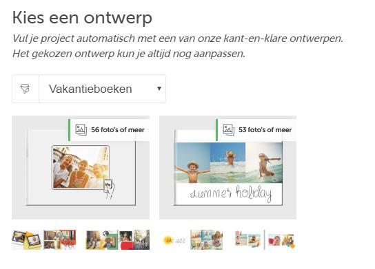 (Afb. 21: themaboeken met onderwerpen) Let op: als je meer foto s hebt geüpload dan in het nieuwe thema passen, dan zal het