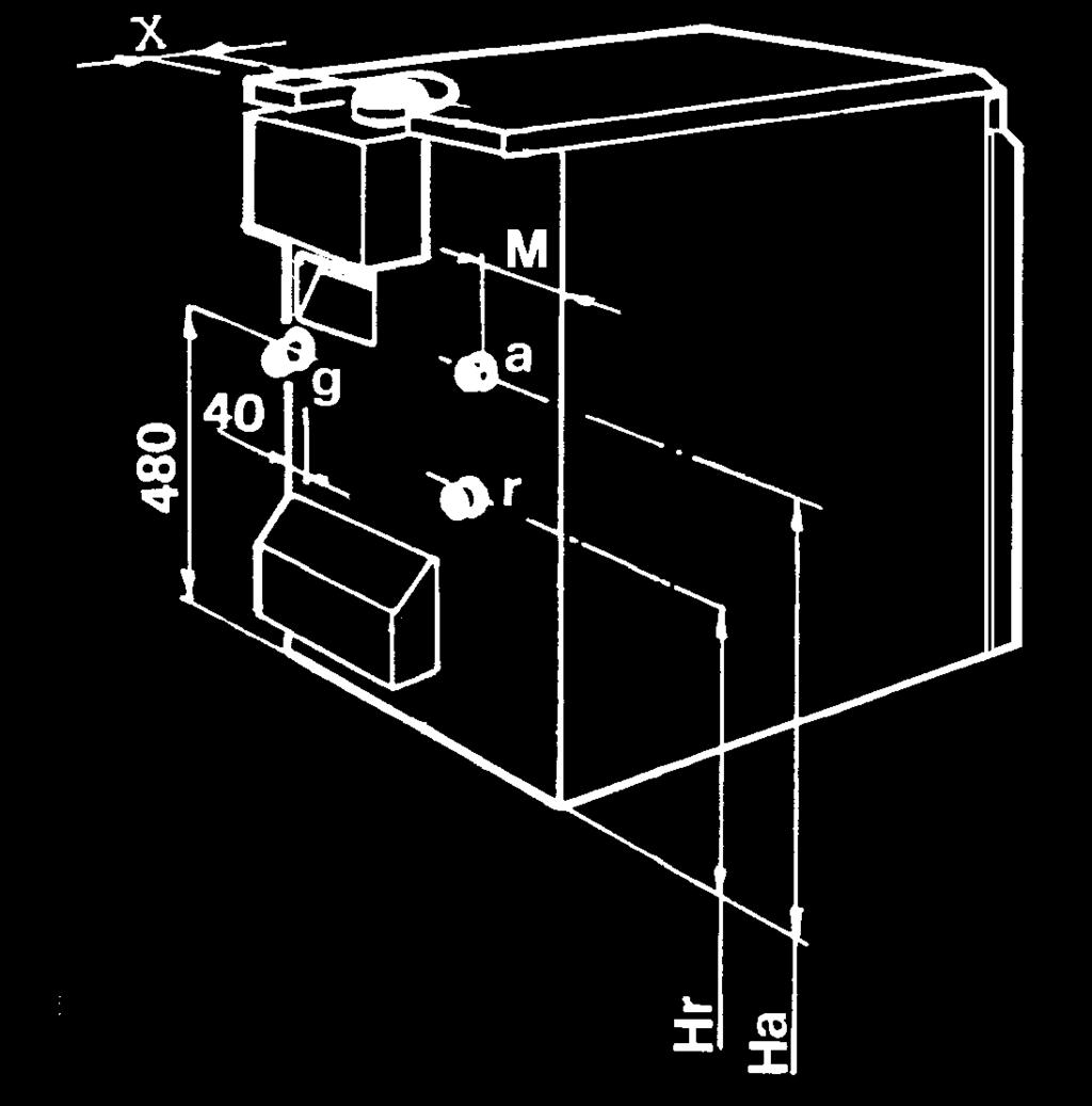 1 BLOC GAZ 2 THERMOCOUPLE 3 THERMOSTAT SURCHAUFFE 4 VEILLEUSE 5 BRÛLEUR Fig.4 1 GASBLOK 2 THERMOKOPPEL 3 BEVEILIGINGS- THERMOSTAAT 4 WAAKVLAM 5 BRANDER 1.6. Caractéristiques dimensionnelles. 1.6. Technische kenmerken.