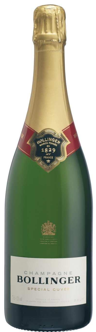 Champagne Bollinger Special Cuvée Druivensoorten (85+% 1er & Gr. Cru): - 60% Pinot Noir - 25% Chardonnay - 15% Pinot Meunier Gedeelte op hout vergist.