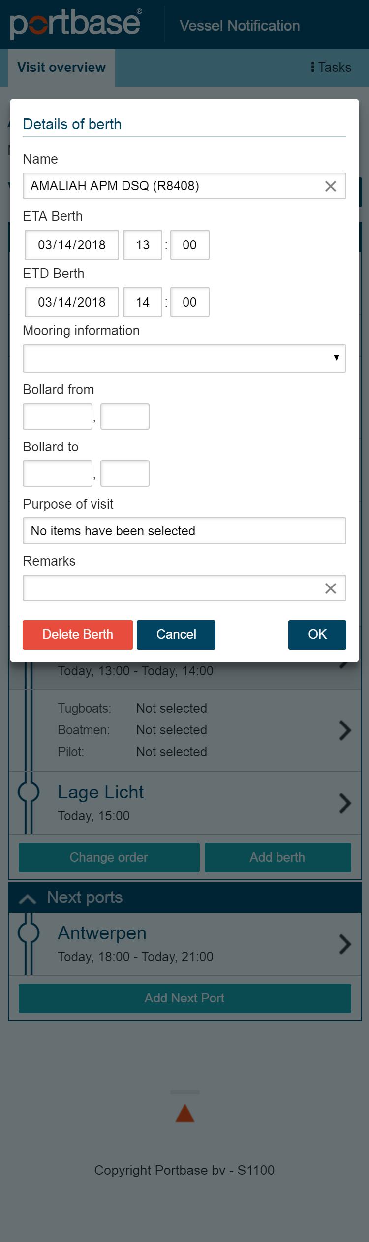 Ligplaatsdetails aanpassen: Rotatie aanpassen: Via het symbool