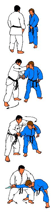 17. Tsukkomi ( messteek naar de buik ) Na oefening 16 staat Uke op en loopt direct naar de plek waar de tanto en katana liggen.