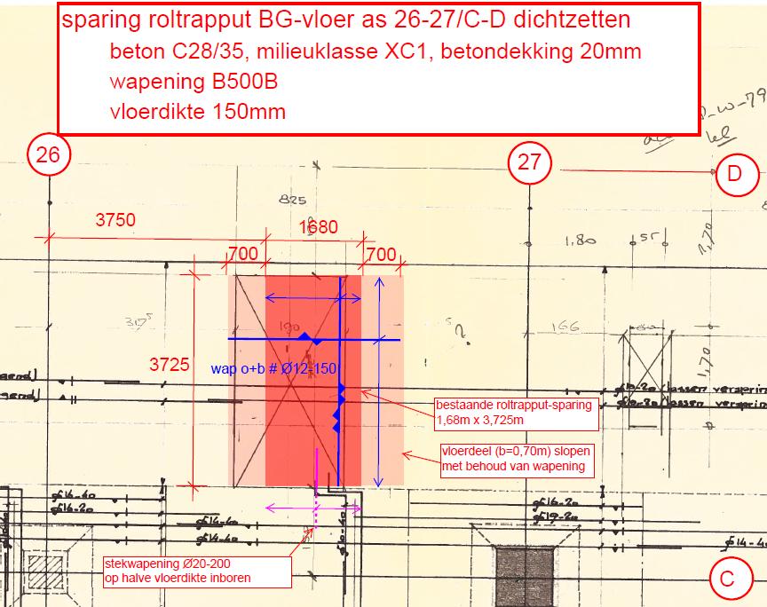 gerelateerd 6.2 Dichtzetten sparing liftput BG-vloer 26-27 / C-D Bestaande beton en wapening ie oorspronkelijke tekening [3] vloerveld 26-27 / D-E.