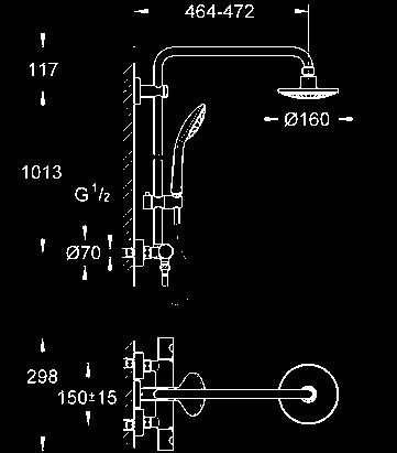 GROHE Euphoria 27 296 000 595,00 Douchesysteem - 50% - 50% met thermostatische mengkraan Spraydimmer Système de douche avec mitigeur thermostatique Spraydimmer Rain GROHE Rainshower Modern 28 368 00E