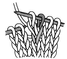 te breien. De rechternaald insteken in de st. die onder de te breien st. valt en rechts breien. Brei de st. op de linkernaald rechts.