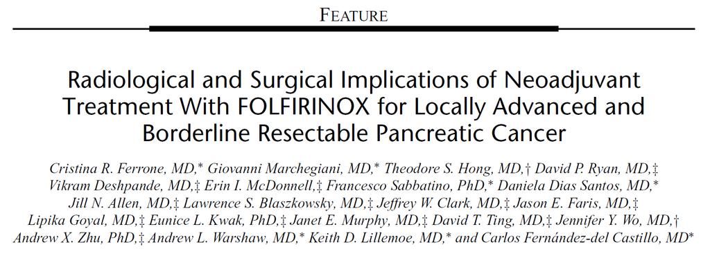 Studie uit Boston 47 patiënten chirurgie na FOLFIRINOX: 40 resecties CA19.