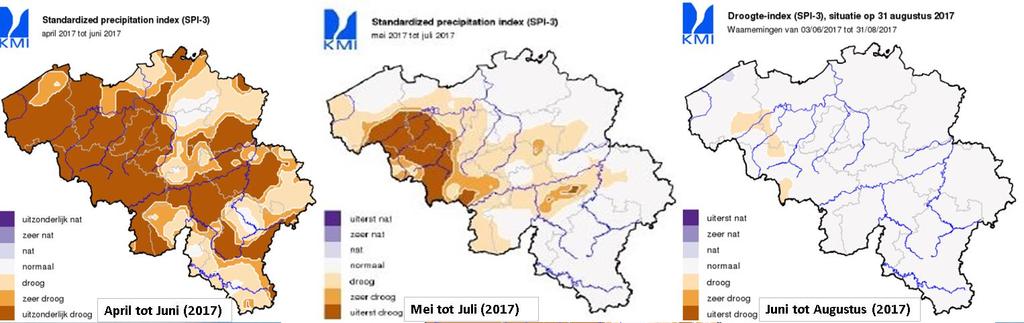 Figuur 4: Ruimtelijke verdeling van de droogte-index SPI-3 ((bron: KMI).