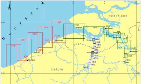 6 kust NIEUWE KAART BELGISCHE KUSTZONE De Vlaamse Hydrografie heeft er een nieuwe deelkaartenset bij.