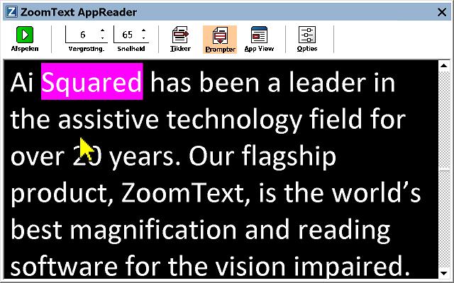 AppReader Text View in Prompter (tekstterugloop) weergave AppReader