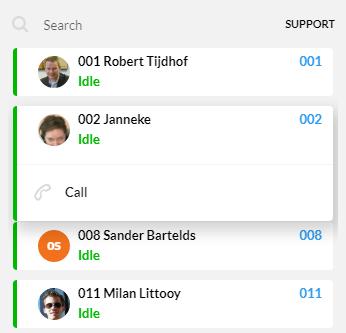 De volgende widgets zijn beschikbaar: A. Phonebook B. Call List A. Phonebook Het Phonebook toont een zeer handig, real time overzicht van gebruikers en belplannen en hun status (idle, ringing, busy).