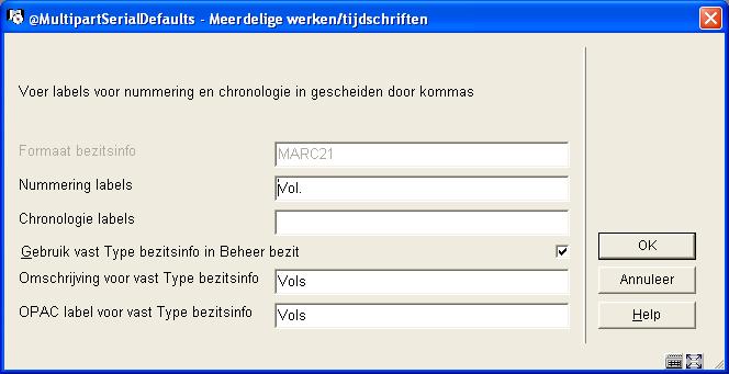 4. AFO 469 - Object Beheer Parameters In AFO 469 is een nieuwe menuoptie toegevoegd voor de meerdelige werken/tijdschriften.