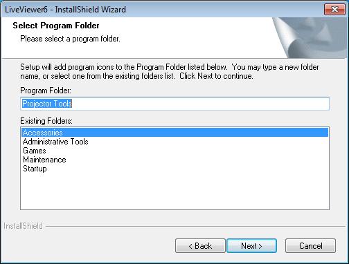 8. Het Select Program Folder dialoogvenster verschijnt. Bevestig de programmamapnaam.