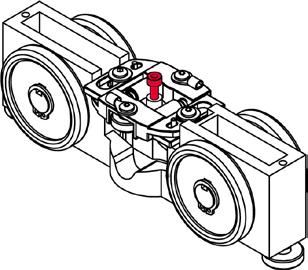 Montage van de wagen Opening voor veiligheidspin Om de lifteenheid op de rail te kunnen monteren/demonteren met het QuickTrolleySystem, heeft de veiligheidspin (rood gemarkeerd in Afbeelding 1) een
