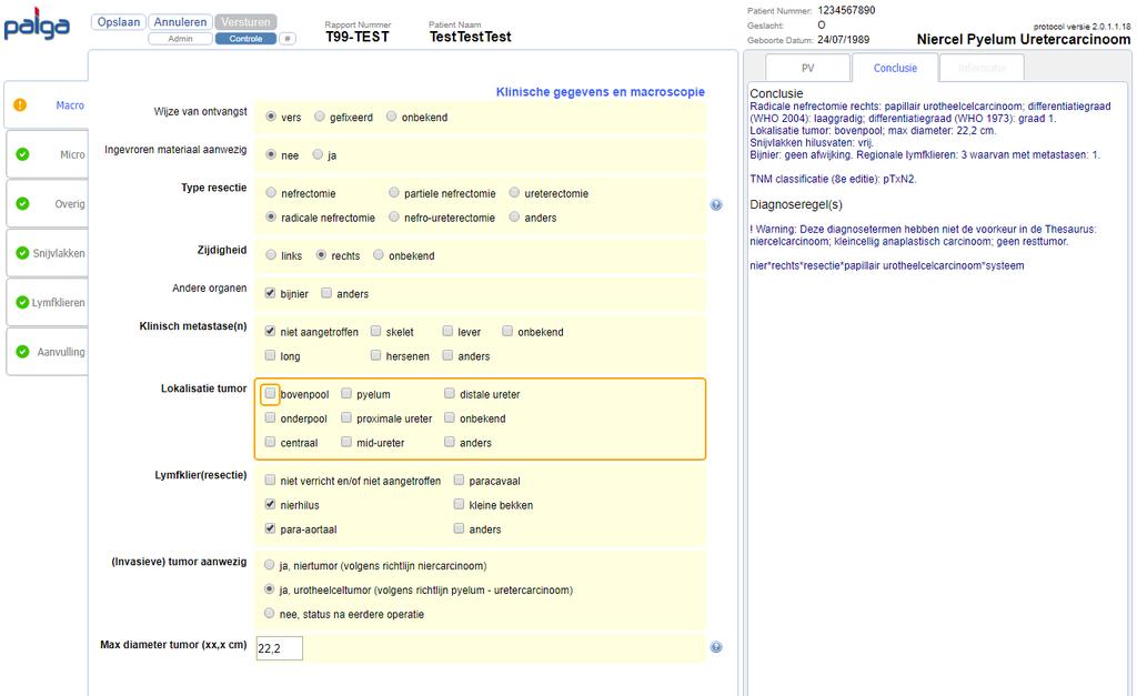 Handleiding Protocol Niercel-Pyelum-Uretercarcinoom Pagina 20 van 30 Controle knop Toelichting De functie van de Controle knop (blauwe pijl) is het in focus brengen van de eerst volgende openstaande