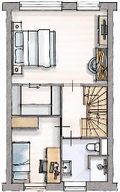 Eerste verdieping Hotelsuite 2 (tekening V-422a) - extra grote master bedroom - loze leiding in elke slaapkamer uw keuze: 1.799 2.059 2.