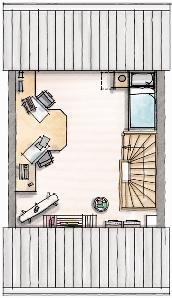 Tweede verdieping Praktisch 4 (tekening V-423) - open zolderruimte - voldoende bergruimte achter het knieschot - installatiehoek