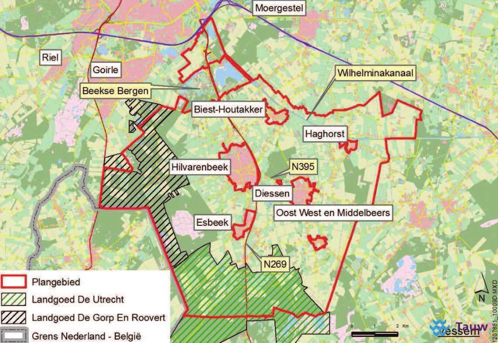 Figuur 2.1 Plangebied bestemmingsplan buitengebied Hilvarenbeek Studiegebied Het studiegebied is het gebied waar effecten kunnen optreden als gevolg van de ingreep.