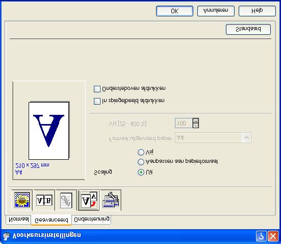 Pagina-instelling U kunt de grootte van uw afgedrukte document wijzigen met de functie Scaling. Selecteer Uit als u het document wilt afdrukken zoals het op het scherm wordt weergegeven.