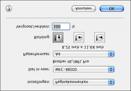De printerdriver van Brother met uw Apple Macintosh (Mac OS X) gebruiken De opties voor het instellen van de pagina selecteren 1 Vanaf een toepassing zoals Presto!