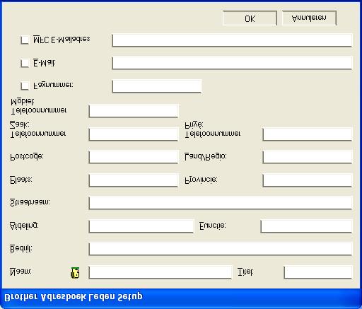 Extra opties in het adresboek Wanneer de optie Netwerk PC-FAX Geldig is geselecteerd, ziet u drie extra opties in het adresboekvenster.