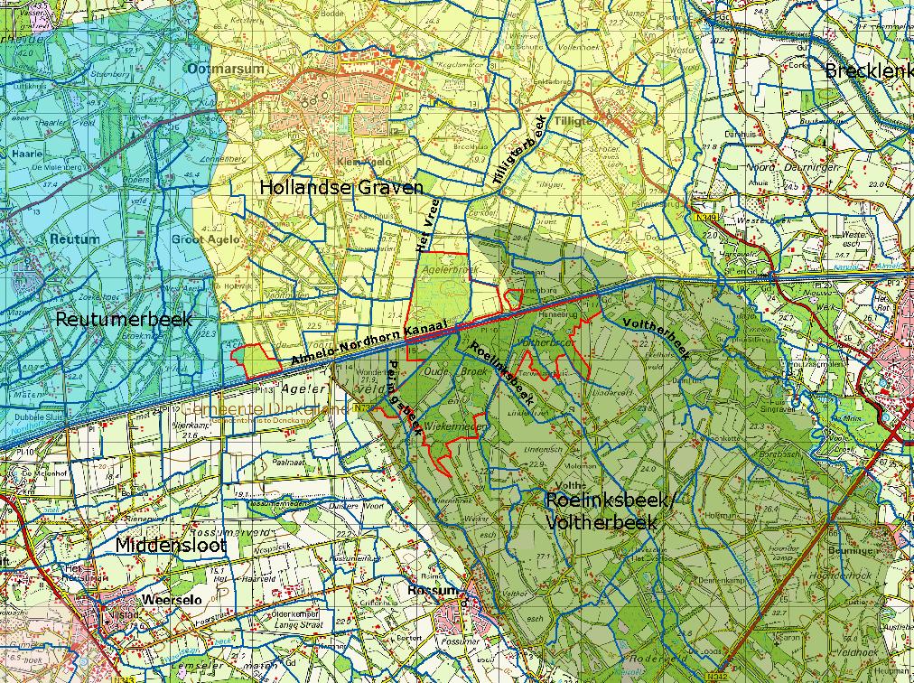 Voltherbeek. Agelerbroek en het grootste deel van Achter de Voort vallen binnen het stroomgebied Hollandse Graven.