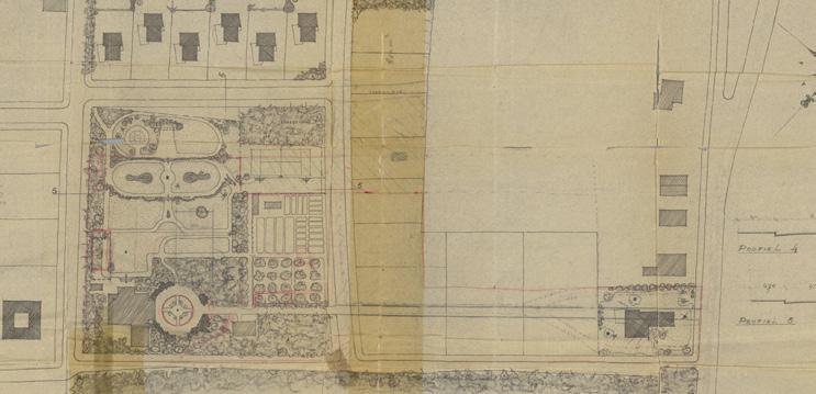 1900 Op het tuinplan uit 1953 is de oprijlaan met potlood getekend - Uitbreiding noordzijde (Merkendal) ingetekend, dit is