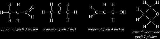 Hoofdstuk 14 Kernmagnetische resonantiespectrometrie (nmr) bladzijde 3 Propanon past bij a en propanal bij b. c C 3H 6Br 2 2 pieken: 2 verschillend geplaatste H s.