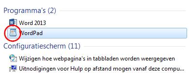 1.6 WordPad in Praktijk Je kunt de computer ook het werk laten doen door het te laten zoeken naar de applicatie Microsoft WordPad. Klik linksonder op de Windows-knop om het menu Start te openen.