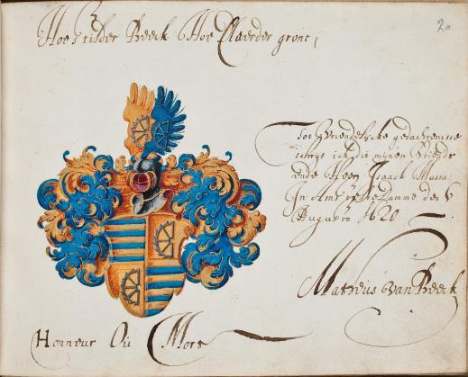 P 17 fol 20r Matheus van Beek, Amsterdam 5 augustus 1620. Gevierendeeld, 1 en 4.